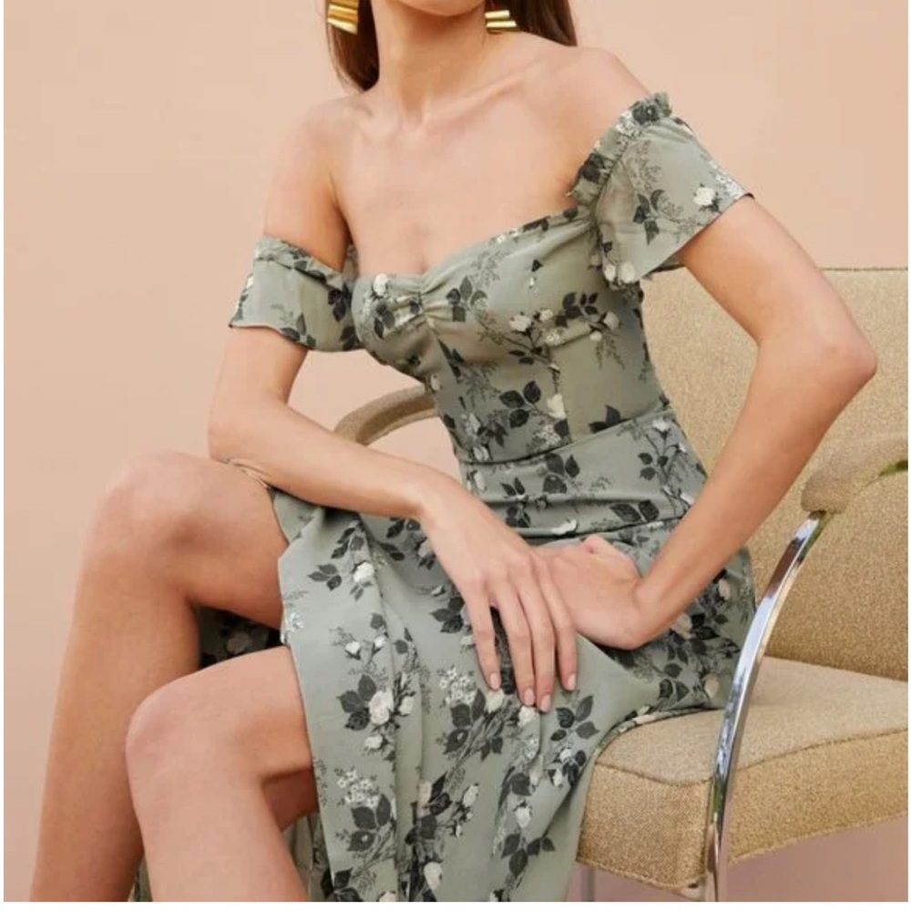 Reformation Butterfly Off The Shoulder Verde Dress 8